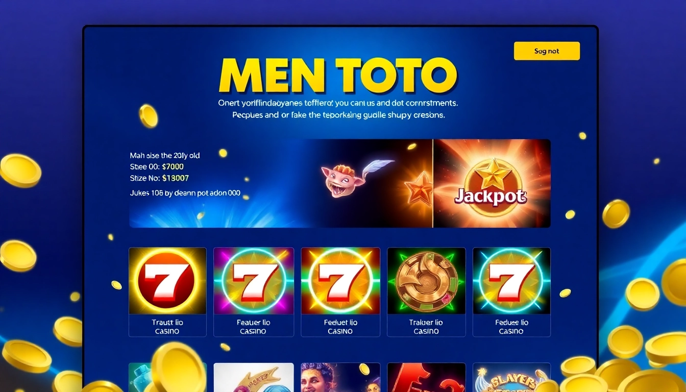 Men toto featured on an engaging slot machine display with jackpots and vibrant colors, highlighting trustworthiness and excitement for players.