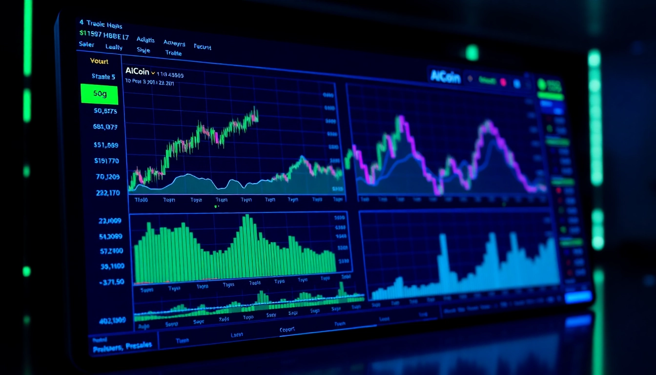 Comprehensive AICoin trading platform interface showing live charts and real-time market alerts for cryptocurrency investors.