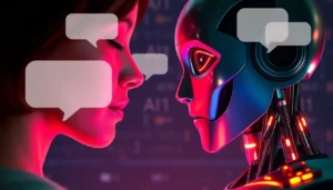 Human or Not AI platform icon showing a person and robot in conversation, highlighting the challenge of distinguishing human from AI responses, designed for accessibility and clarity.