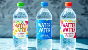 Showcase custom water bottle labels with vivid designs, highlighting branding and personalization for events and businesses.