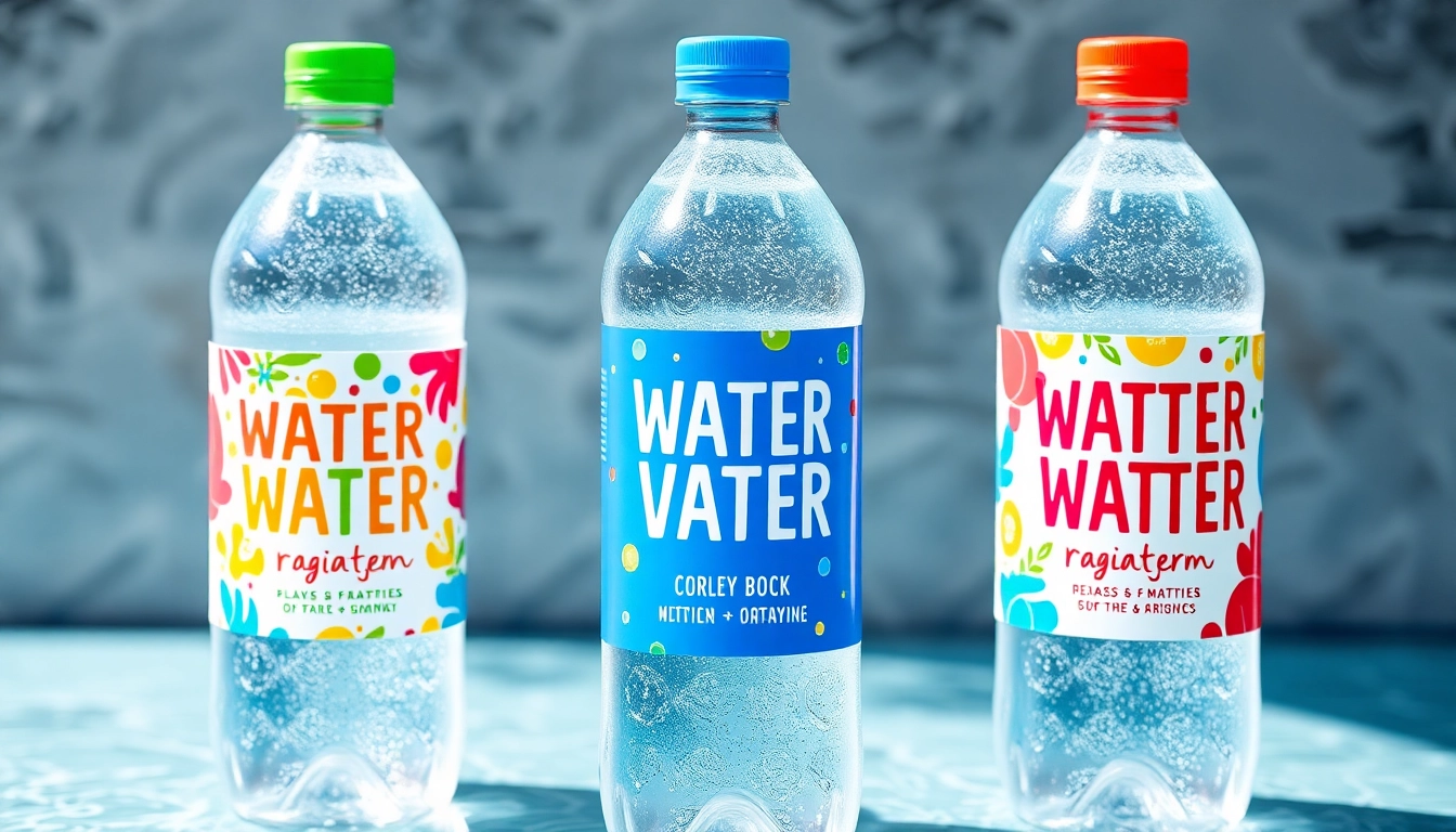 Showcase custom water bottle labels with vivid designs, highlighting branding and personalization for events and businesses.