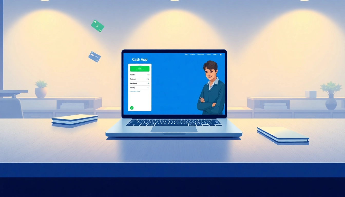 A modern workspace with a laptop showing a Cash App interface, symbolizing digital financial transactions.
