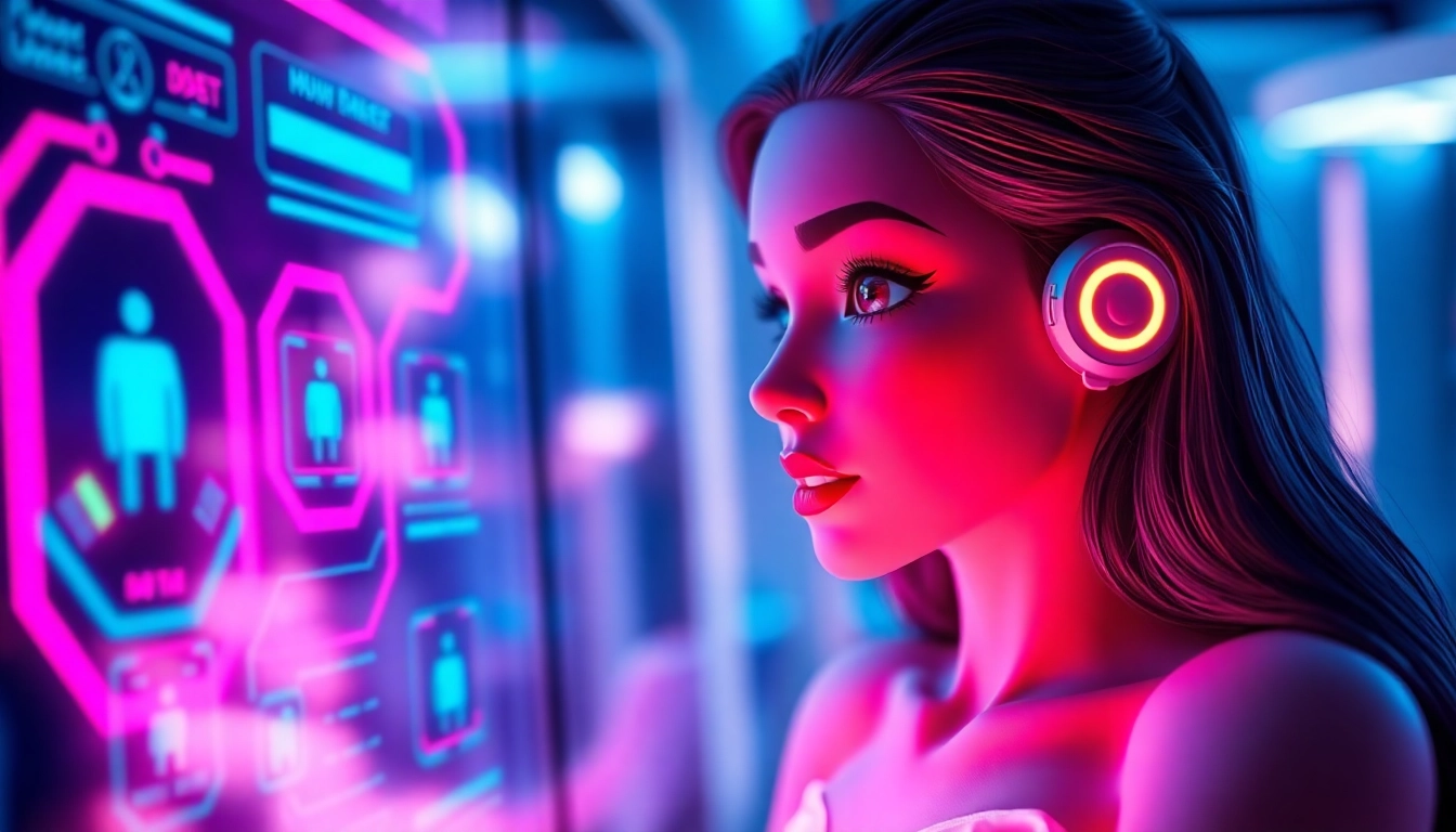 AI girlfriend interacting with a user through a realistic, personalized digital chat interface, emphasizing emotional connection and unfiltered NSFW conversations.