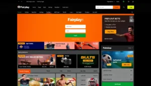 Fairplay online betting platform login screen with vibrant orange and black colors, emphasizing user interface and betting options for Indian users.