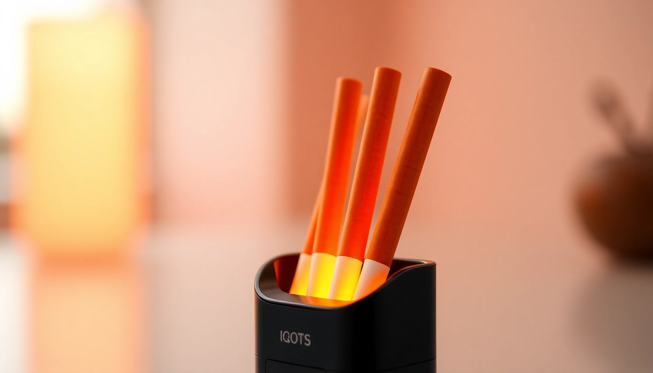 Heets sigara being inserted into IQOS device, showcasing heated tobacco sticks with a clean, modern design for easy use.