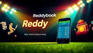 Reddybook sports betting platform interface with live cricket and casino games, inviting players to wager securely.
