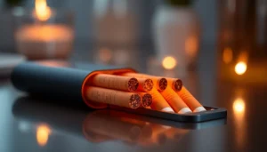 Heets sigara being inserted into an IQOS device, highlighting modern heated tobacco technology and user convenience.