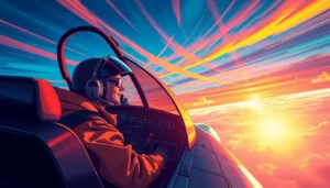 Aviator game in action featuring a pilot controlling a sleek aircraft with fast-paced sky landscapes, emphasizing skill and thrill of the gameplay.
