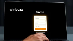 Secure Winbuzz login interface displayed on a laptop, highlighting easy access to betting