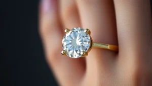 Close-up of a stunning ziedas su deimantu with sparkling diamonds and a gold band, perfect for