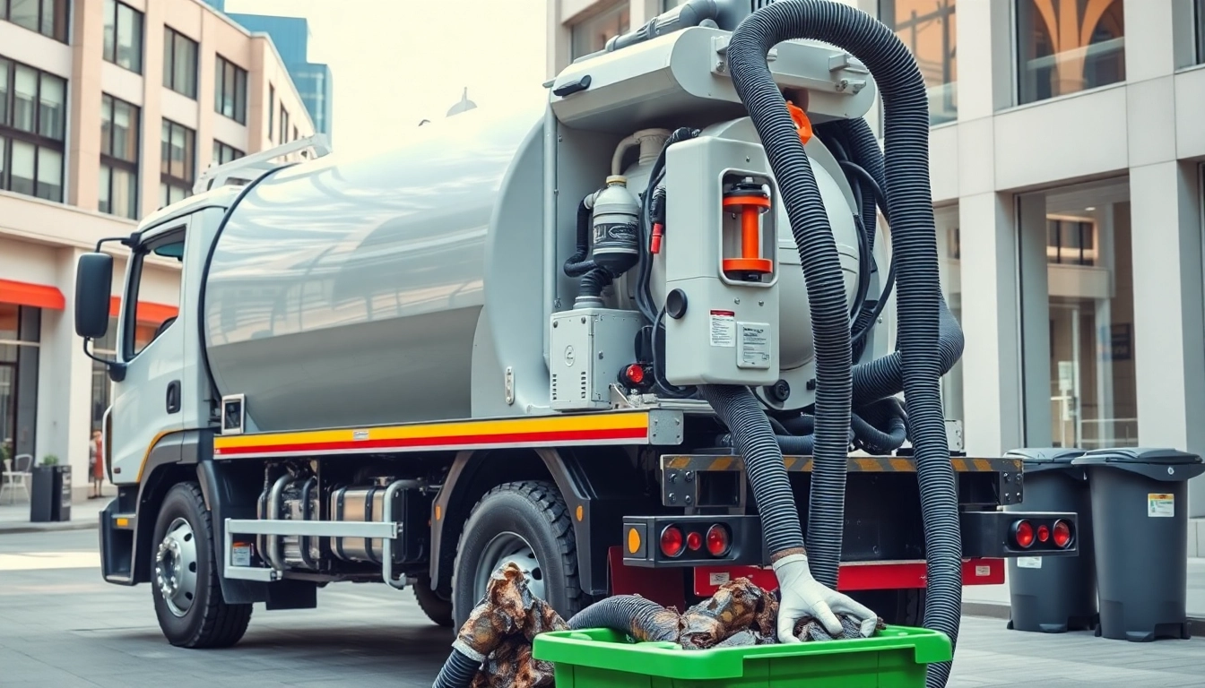 Professional on site, actively removing waste from a public restroom for sanitation and hygiene