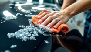 Professional boat and vehicle care featuring Blung microfiber cloth for high-quality polishing